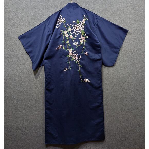 Smithsonian Institution Kimono Womens Small Embroidered Navy Robe Floral Belt - Picture 1 of 11
